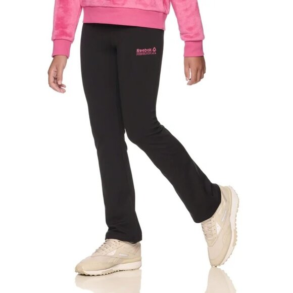 Reebok Girls Flare Leggings Size M (7/8) Black and Pink - Preloved Excellent - Picture 2 of 9